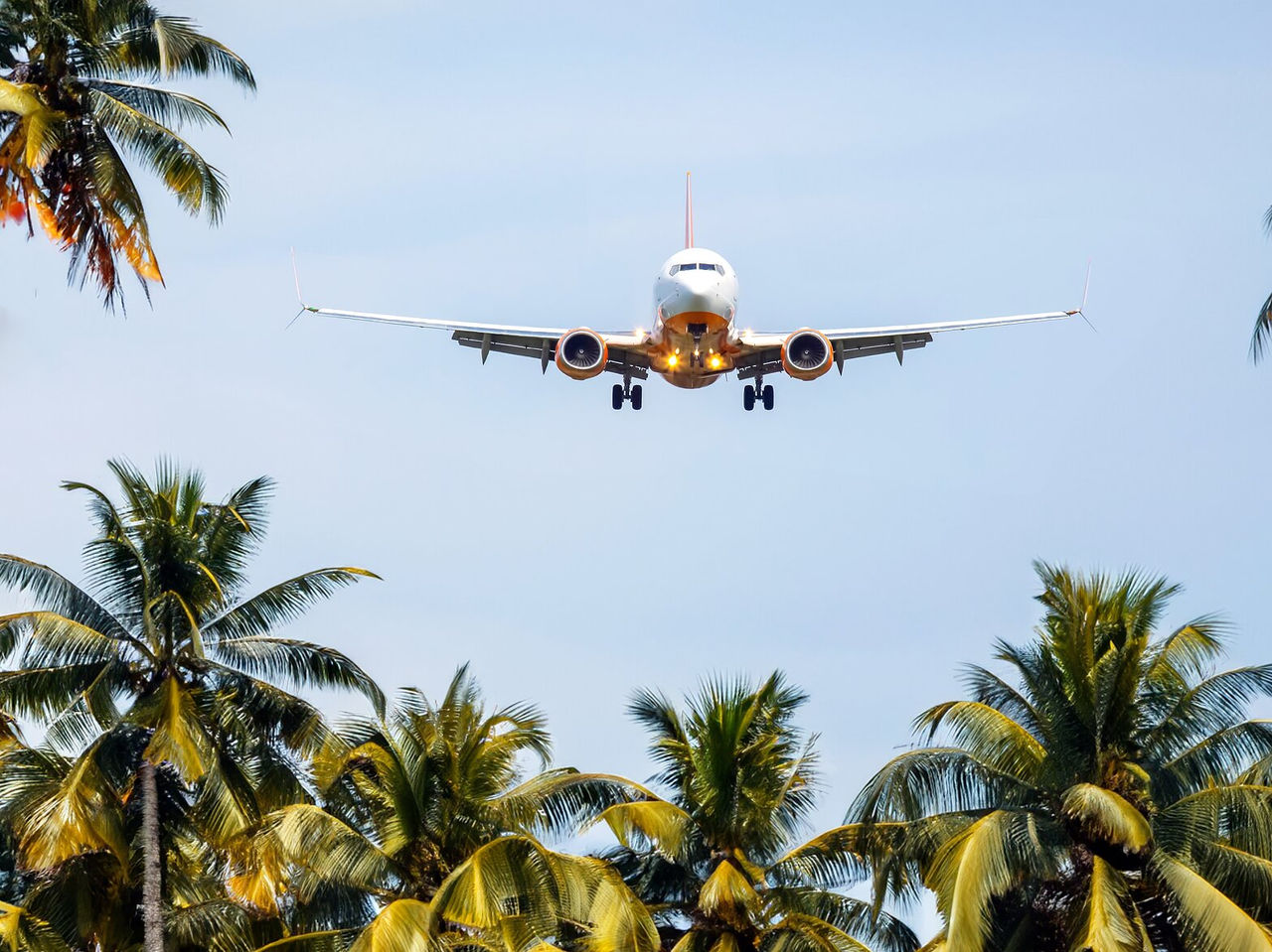 Avión comercial preparándose para aterrizar en la pista