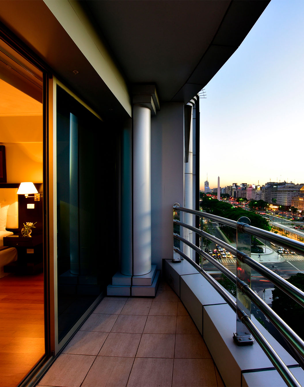 Panoramic view from the balcony of a room at Pestana Buenos Aires with the city center in the right corner of the image