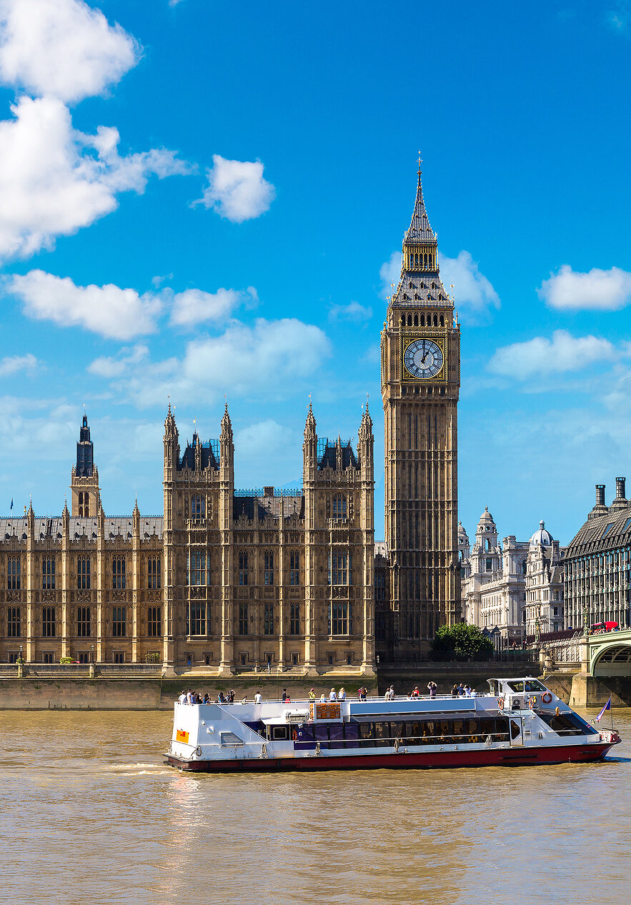 Descubra el Reino Unido y explore sus famosas atracciones como el Big Ben y el Palacio de Westminster en Londres.