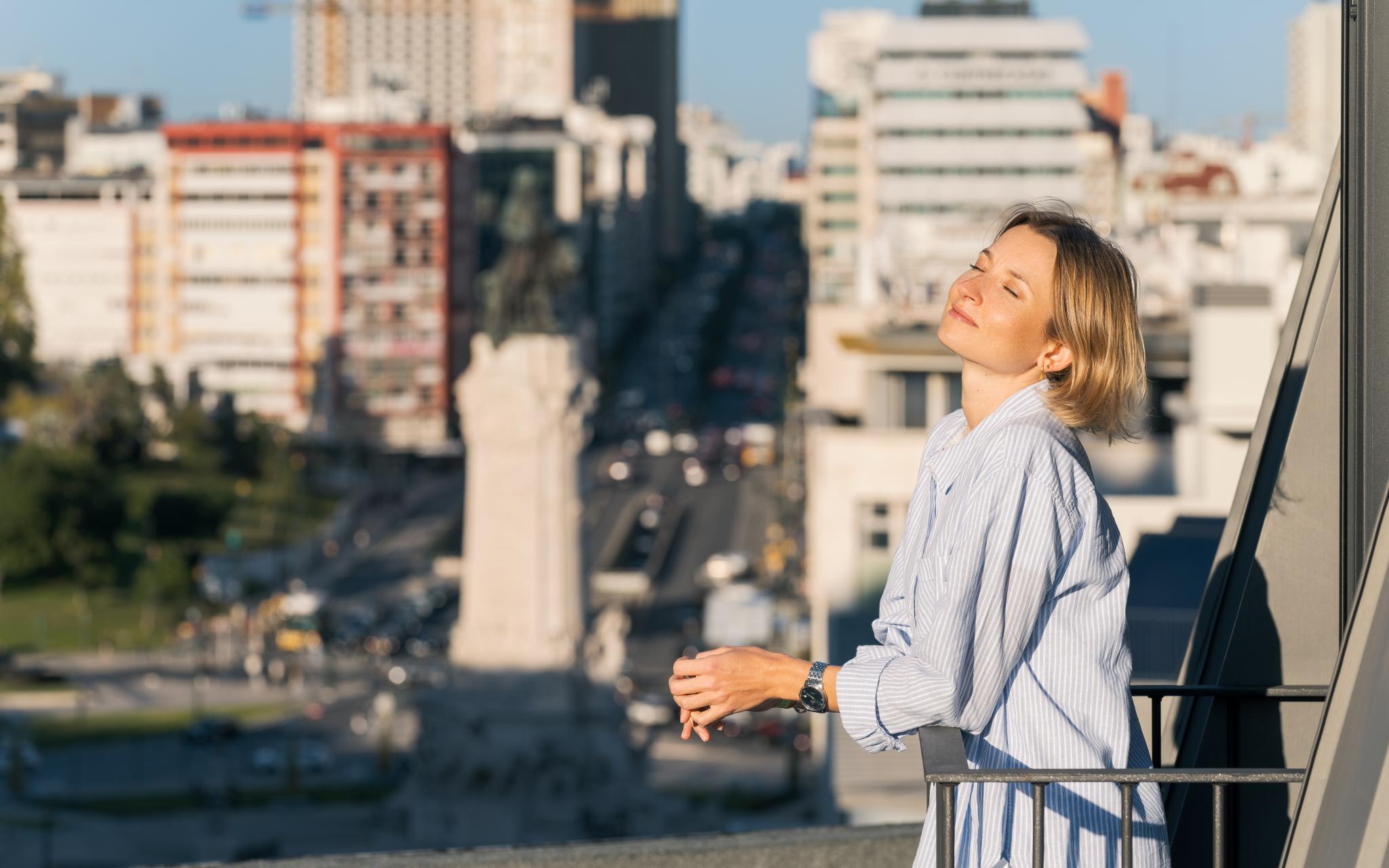 Balkonzicht Pestana Vintage Lisboa, 4-sterrenhotel met uitzicht op Marquês de Pombal