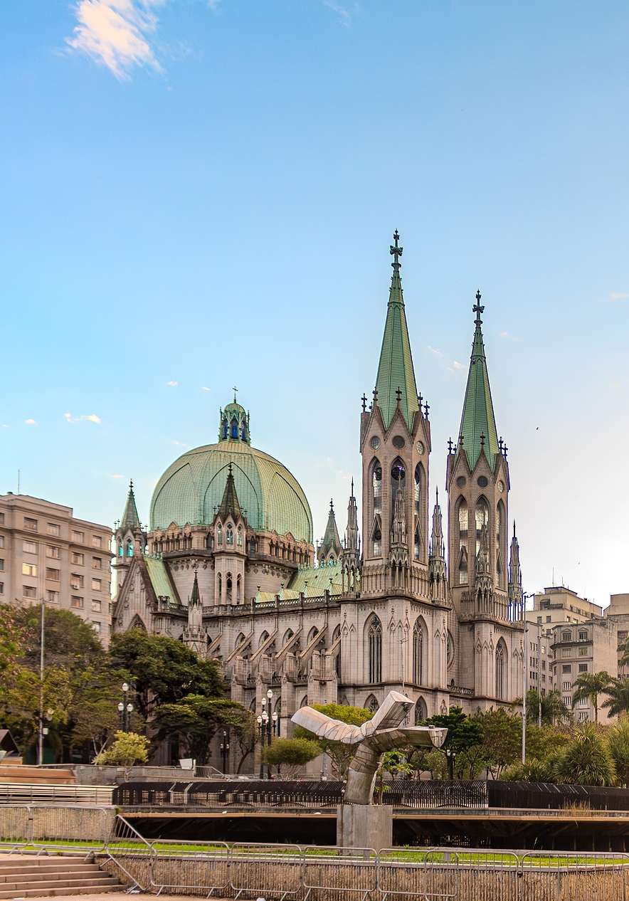Sé Cathedral in São Paulo in Praça da Sé a cathedral with neo-Gothic architecture tall detailed towers